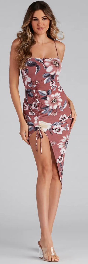 Paradise Floral Ruched Midi Dress