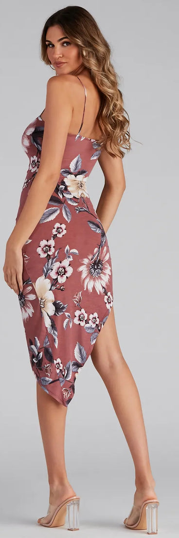 Paradise Floral Ruched Midi Dress