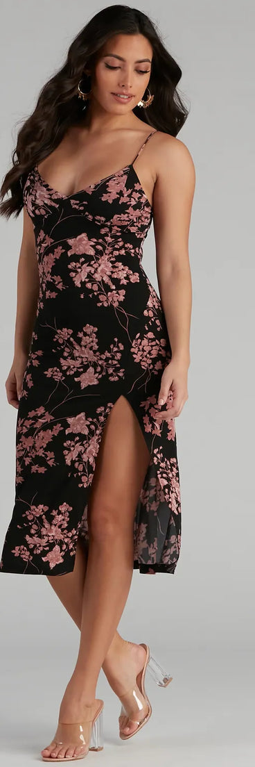 Cherry Blossom Slit Midi Dress