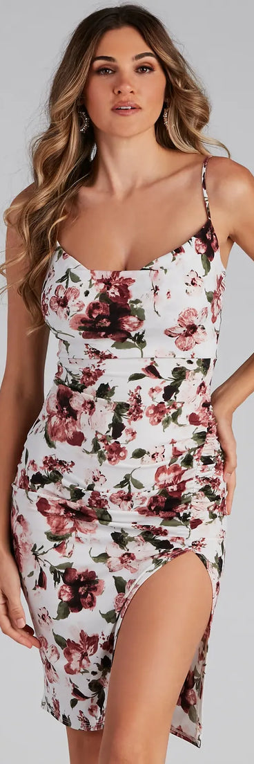 Spring Strolls Floral Cowl Midi Dress