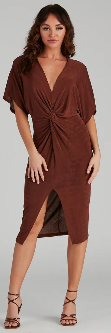 Classy Evening V-Neck Knotted Midi Dress