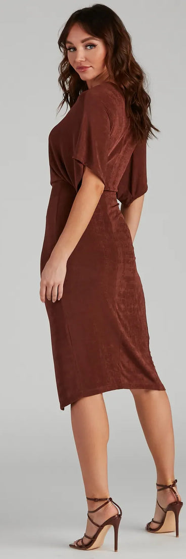 Classy Evening V-Neck Knotted Midi Dress