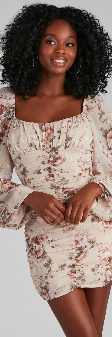 Vintage Rose Crepe Ruched Mini Dress