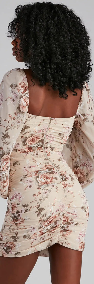 Vintage Rose Crepe Ruched Mini Dress