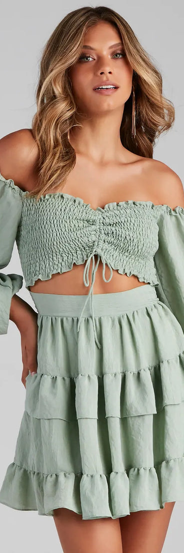 So Sweet Ruffled Cutout Skater Dress