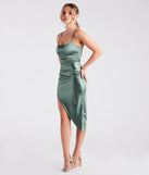 Revamp your 2025 wardrobe with this chic addition, the Alluring Silhouette Satin Midi Dress in sage green, perfect for elevating your style in the new year.