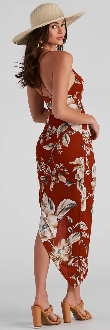 Tropical Nights V-Neck Midi Dress