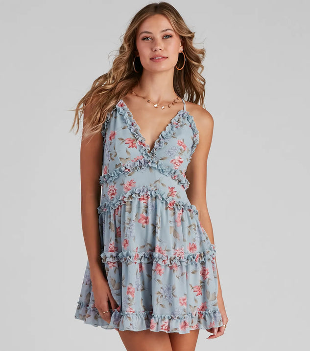Flirty In Floral Chiffon Babydoll Dress