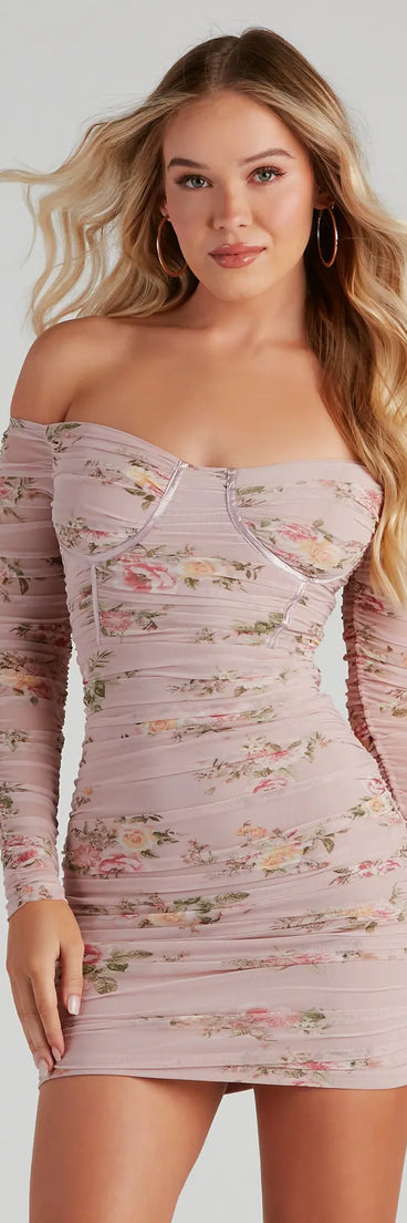 Sweet Florals Mesh Piped Mini Dress