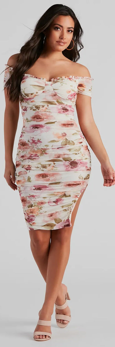 Total Flirt Floral Off-The-Shoulder Dress