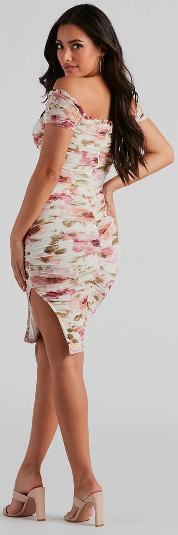 Total Flirt Floral Off-The-Shoulder Dress