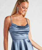 Silky Chic Satin Skater Dress, a trendy blue addition to women's going-out outfits, is ideal for grad party outfits or chic night-out looks that keep you on-trend!