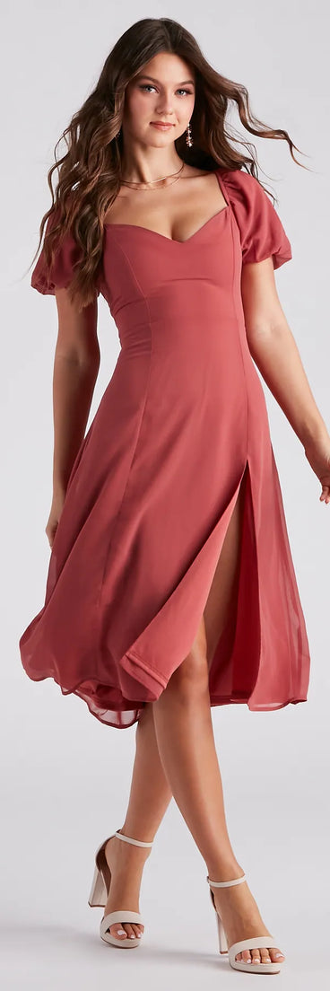 Love Swept Chiffon Slit Midi Dress