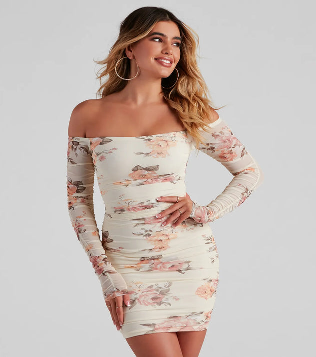 Pretty Rosy Mesh Floral Mini Dress