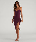 Make a bold statement in the Chic Luxe Cowl Neck Slit Midi Dress in magenta, the perfect spring dress for weddings, cocktail hours, nights out, and/or seasonal celebrations.