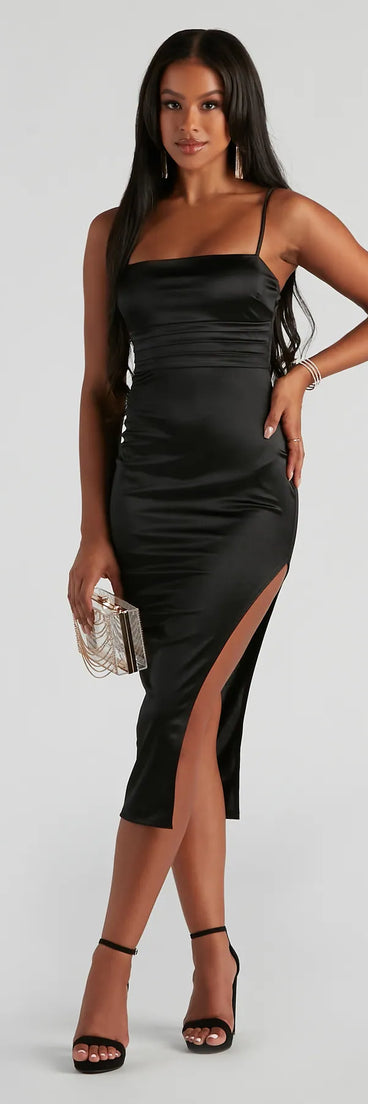 Speak Chic Satin Slit Midi Dress