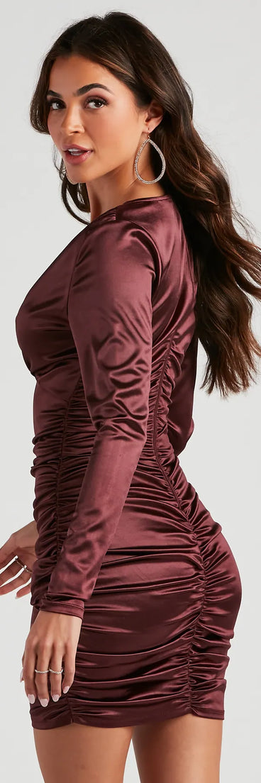 Stunning Sheen Satin Wrap Mini Dress