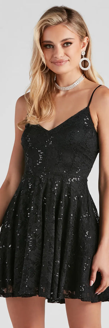 Sweet And Flirty Sequin Lace Skater Dress