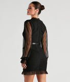 Chic Pleated Mesh Faux Leather Belted Mini Dress