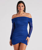 Dazzle The Night Glitter Mesh Mini Dress, a trendy royal blue mini dress featuring modern details and a fresh seasonal hue, perfect for creating chic 2025 looks.