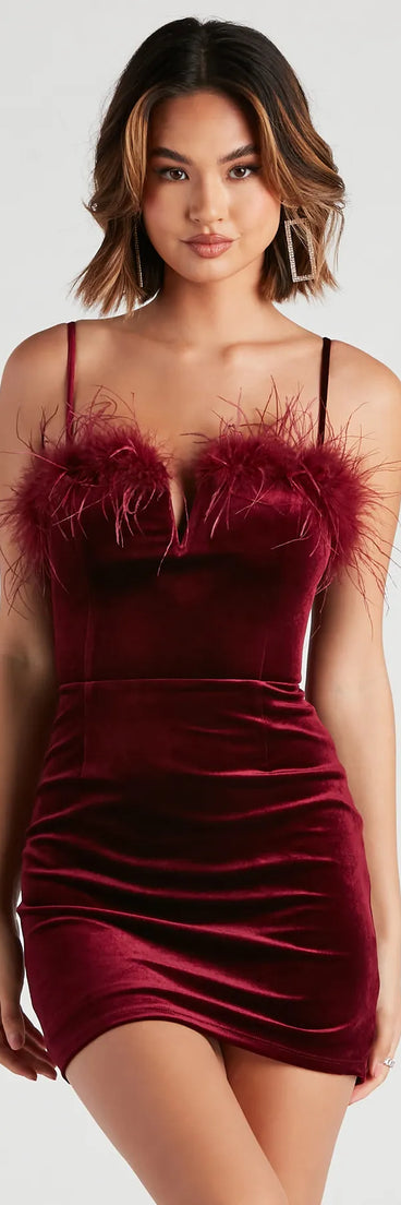 Enchanting Night Velvet Marabou Dress