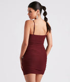 That Girl Mesh Ruche Short Dress in wine, a stunning Valentine's Day dress with a flattering fit and romantic details, perfect for date night or Galentine’s celebrations.