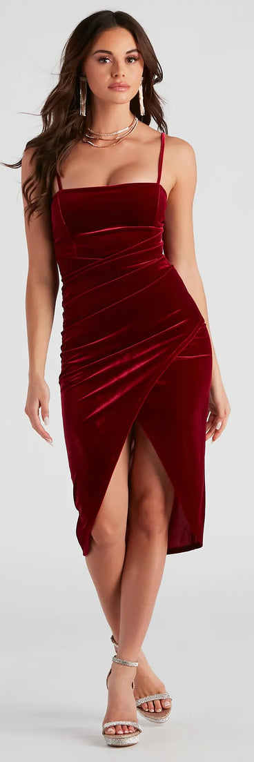 Posh Party Pleated Velvet Midi Dress