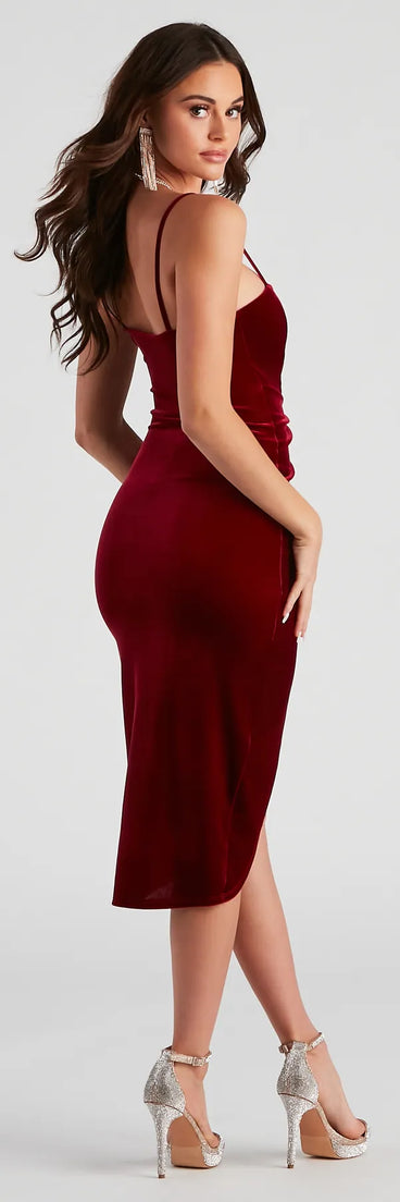 Posh Party Pleated Velvet Midi Dress