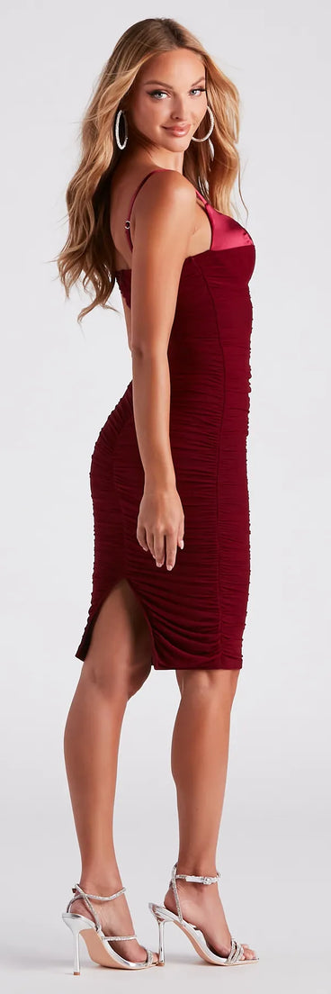 Ready For Cocktail Hour Satin Mesh Midi Dress