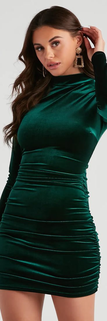 Ruche To The Party Velvet Dress