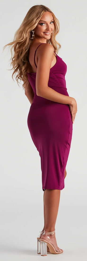 Ruche To The Scene Cowl Midi Dress