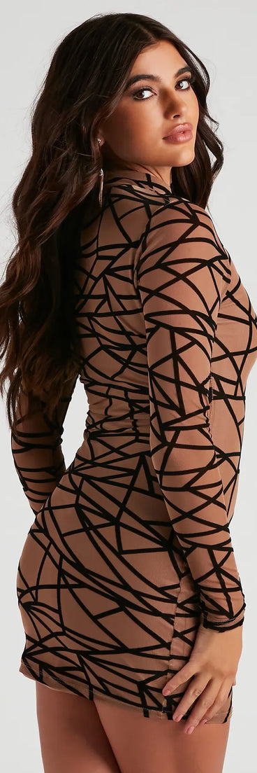 Geometric Muse Mesh Mock Neck Dress