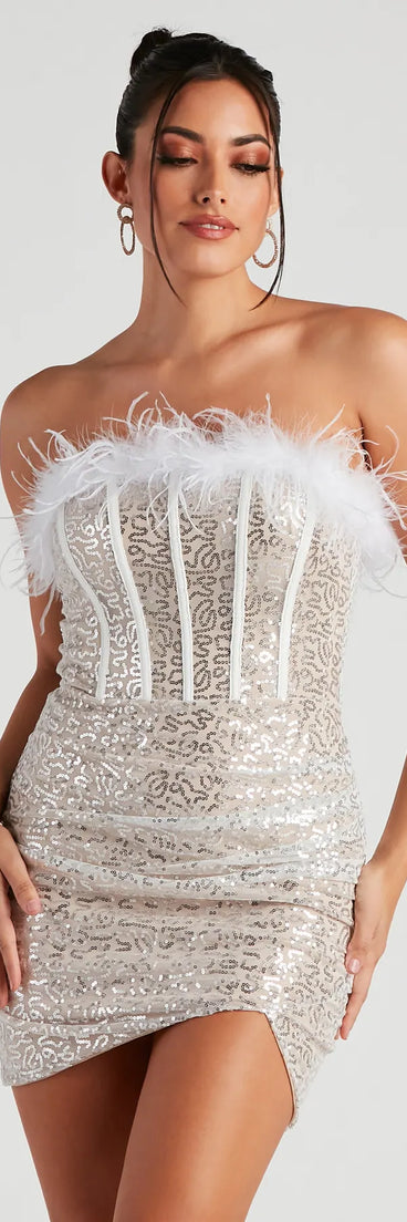 Shining Impression Sequin Marabou Dress