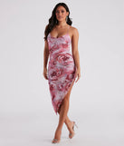 Dreamy Floral Ruched Mesh Midi Dress