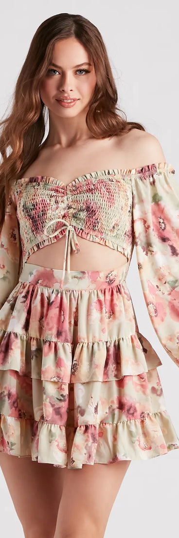 Golden Hour Floral Ruffled Skater Dress