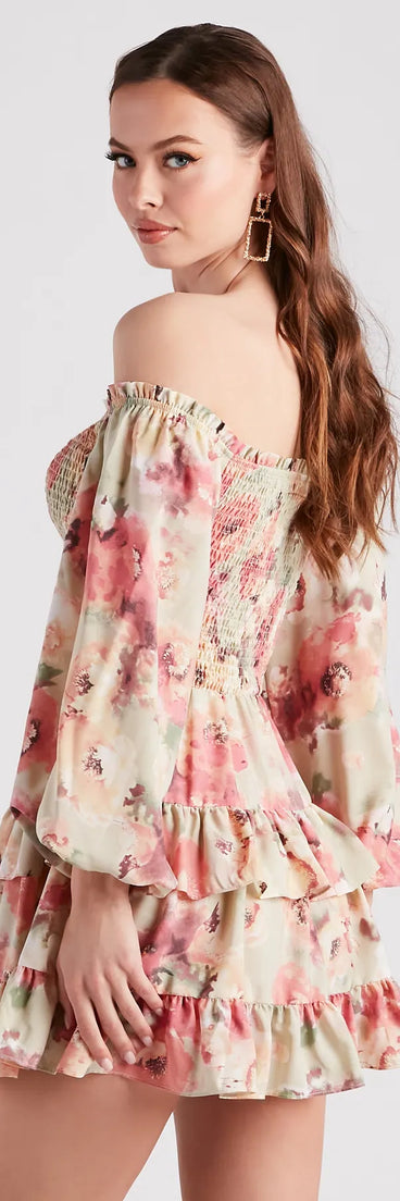 Golden Hour Floral Ruffled Skater Dress