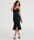 Celebrate the special day in the In The Garden Floral Velvet Midi Dress, a hunter green country wedding guest dress with soft, romantic details that blend charm and sophistication.
