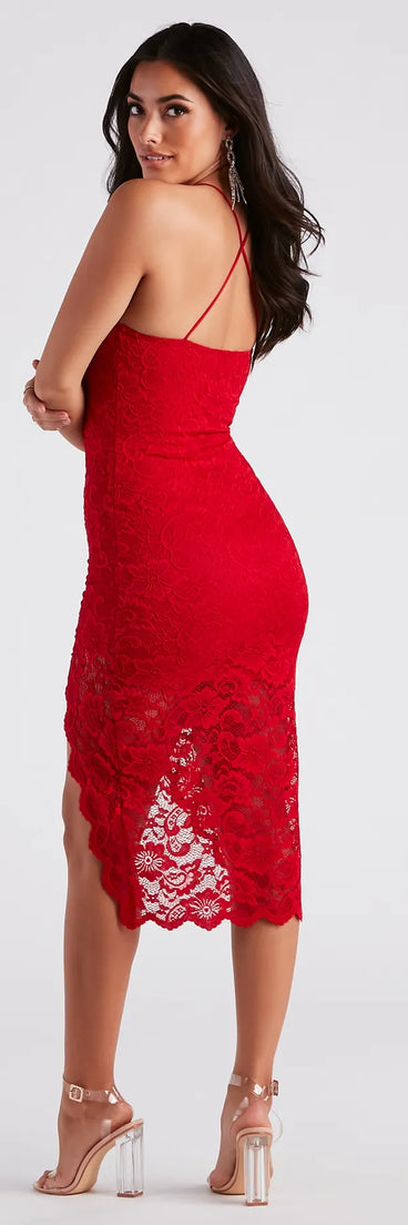 Unwrap Me Lace V-Neck Midi Dress