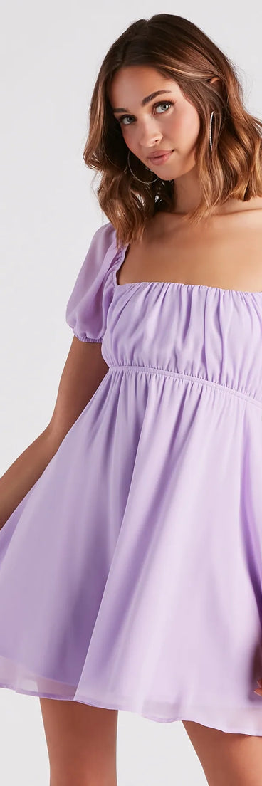 Spring Forward Chiffon Puff Sleeve Skater Dress
