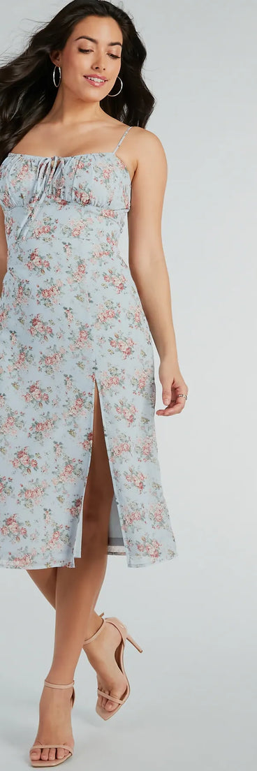 The midi dress length on the Garden Of Roses Chiffon Midi Dress provides an elevated silhouette perfect for any party, occasion, or everyday styling.