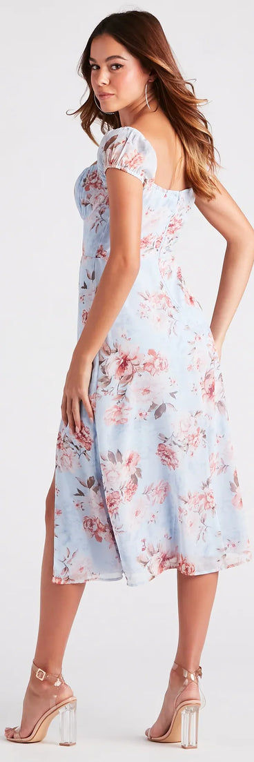 Fresh Breeze Floral Chiffon Midi Dress