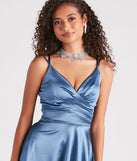 Swing Into It Satin V-Neck Skater Dress