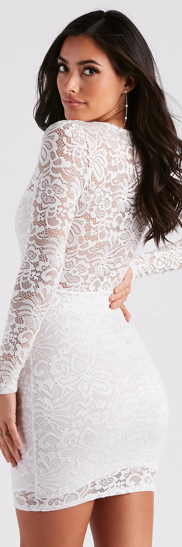 Sweet Romance Long Sleeve Lace Mini Dress