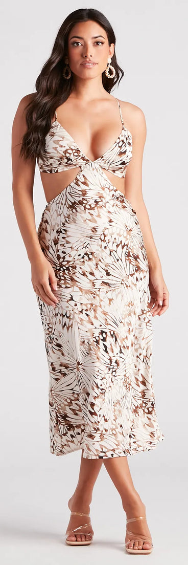 Favorite Moment Satin Printed Midi Dress