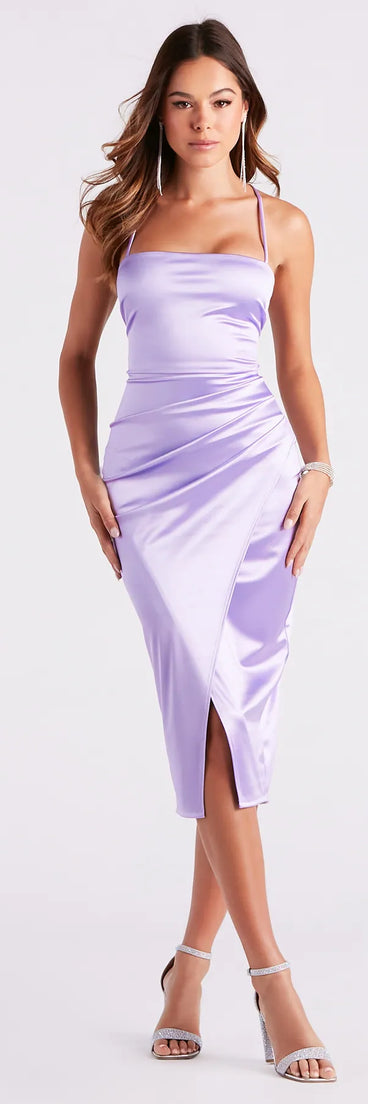 Such A Treasure Satin Lace-Up Midi Dress