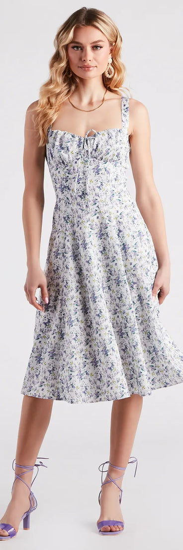 Floral Sunshine Corset Midi Dress