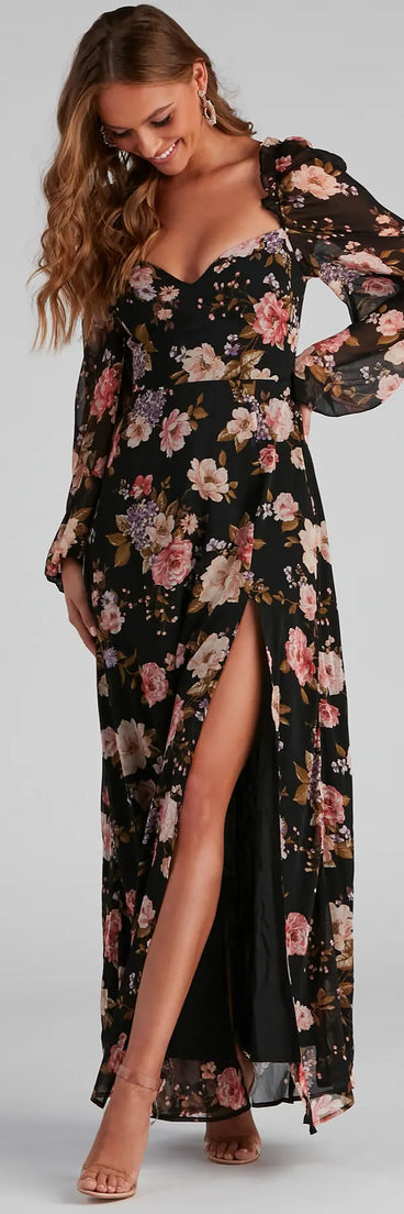 Swept Away Floral Chiffon Maxi Dress