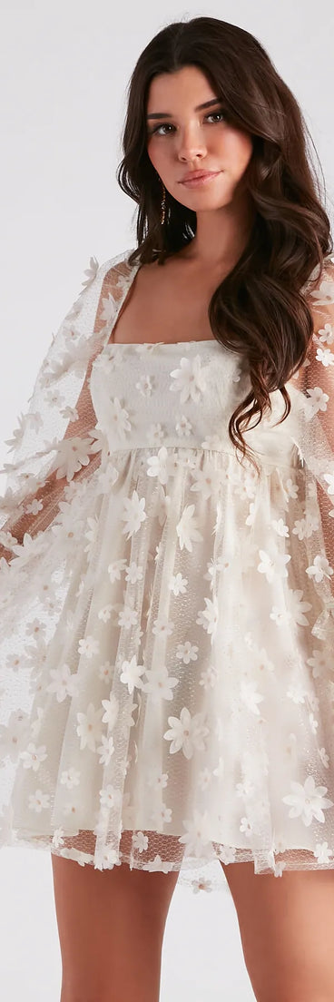 Sunshine Daisy Flower Mesh Skater Dress