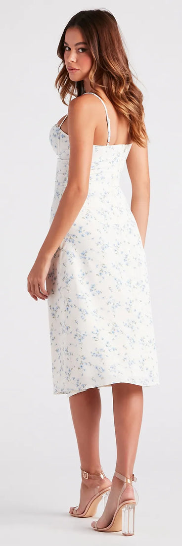 Lovely In Floral Lace Trim Midi Dress