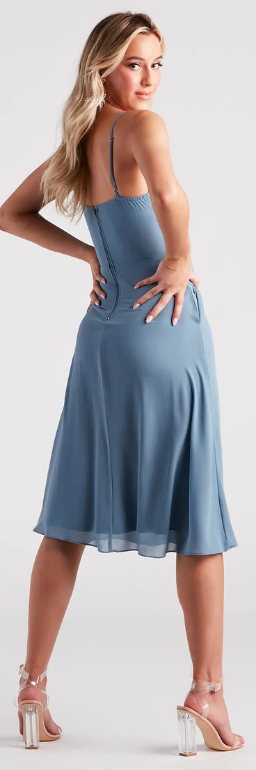 Chic Fantasy Chiffon V-Neck Midi Dress